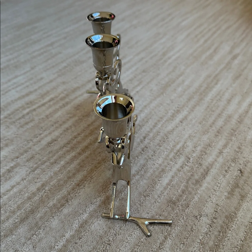 Like New: Christmas Chrome Silver Reindeer Candle Holder Trio Mantle Centerpiece
